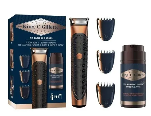 Coffret Barbe Kit King . C . Gillette  Tondeuse à Barbe  3 sabots & Soin Hydratant, Produit Original
