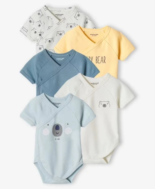Vertbaudet Pack de 05 Bodies Bébé, Manches Courtes, Avec Ouverture Devant, Produit Original