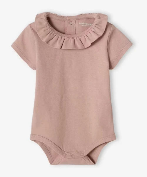 Vertbaudet Pack de 2 Bodies Bébé, Manches Courtes, Col Fantaisie, Rose et Marron, Produit Original