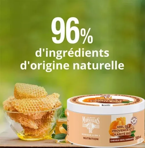 01 Masque Pour Cheveux Au Choix 4 en 1 Le Petit Marseillais  / Miel de Provence / Eau de Coco / Huile d'Argan, 300 ml, Produit d'Origine