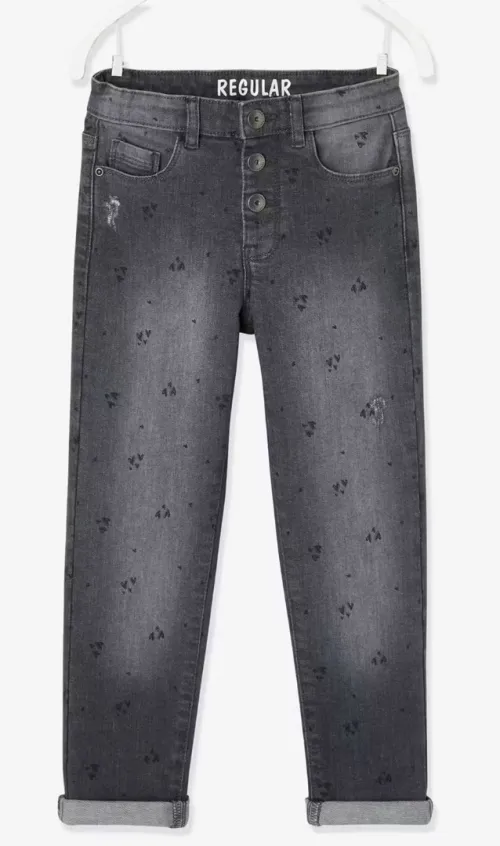 Vertbaudet Jean Fille, Droit Effet Usés, Gris, Produit Original