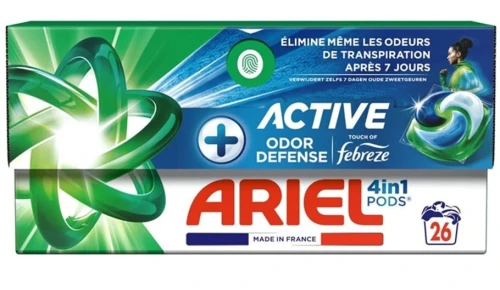 26 Capsules Lavages Machine Ariel, Active Odor Defense 4 en 1, Febreze, Produit d'Origine
