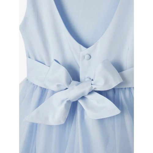 Vertbaudet Robe de Cérémonie Fille en Satin et Tulle - Bleu