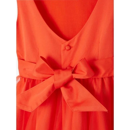 Vertbaudet Robe De Cérémonie Fille En Satin Et Tulle - Rouge, Produit Original
