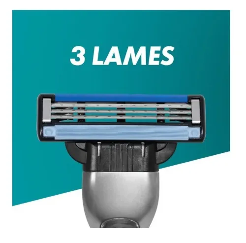 Rasoir Homme Gillette Mach3, Manche En Acier Inoxydable + 3 Recharges, Produit d'Origine