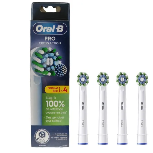 Oral B Pro Pack de 04 Brossettes Tête de rechange, Cross Action, Produit d'Origine