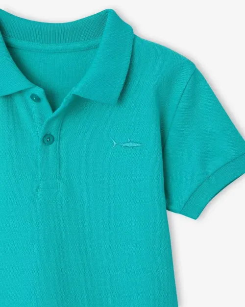 Vertbaudet Polo Garçon Manches Courtes, Broderie Poitrine, Vert Émeraude, Produit Original