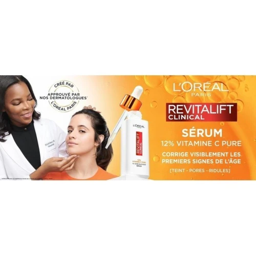 L'Oreal Paris -Sérum Anti-Rides-Antioxydant & Anti-Âge-Vitamine C Pure + Anti-UV-Revitalift Clinical
