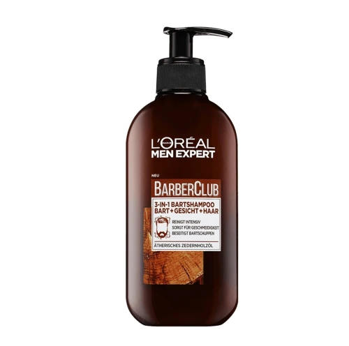 L'Oréal Men Expert, Gel Nettoyant  Barber Club 3 en 1, Barbe, Visage et Cheveux, 200 ml, Produit d'Origine