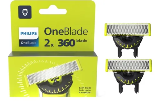 Philips Pack De 02 Lames De Recharges 360, Pour Rasoir Électrique OneBlade, Avec Peigne Reglable 5 en 1, Produit Original