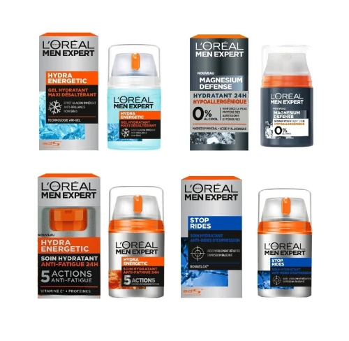 01 Soin L'Oréal Men Expert au Choix / Hydra Energetic / Magnésium Défense / Stop Rides / Anti Fatigues, Soin Hydratant 24h, 50 ml, Produit d'Origine