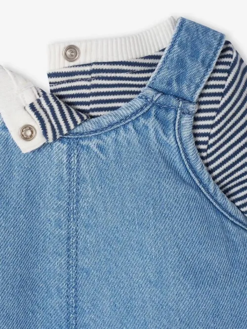 Vertbaudet Ensemble Bébé 03 Pièces Salopette Jean, Body & Bob, Denim Bleached, Produit Original