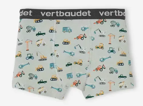 Vertbaudet Pack de 3 Boxers Garçon Stretch, Tractopelle, Bleu, Produit Original