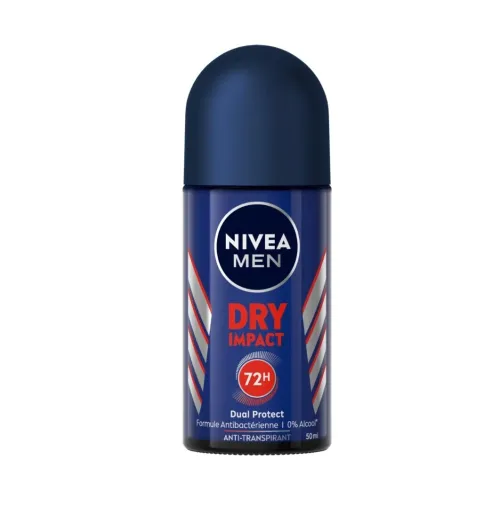 Nivea Men Déodorant Roll On Pour Homme, Protection 72h, Anti Transpirant Dry Impact, 50 ml, Produit d'Origine