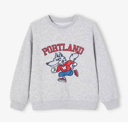 Vertbaudet Sweat Sport Garçon, Motif Team Portland, Gris Chiné, Produit Original