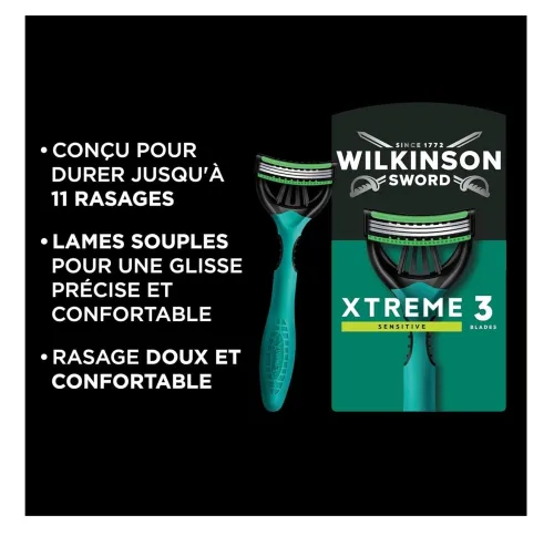 Wilkinson Pack de 12 Rasoirs Jetables Homme,  Xtreme 3 Sensitive, Peaux sensibles, Produit Original