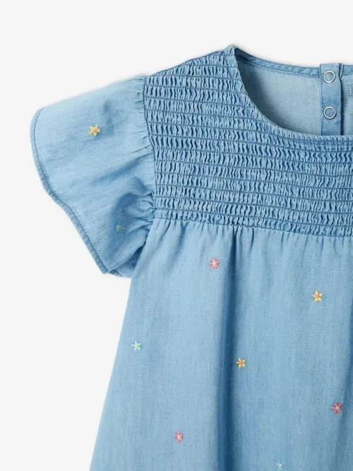 Vertbaudet Ensemble Fille 2 Pièces  Robe Brodée en Denim & Leggings, Produit Original, Bleu