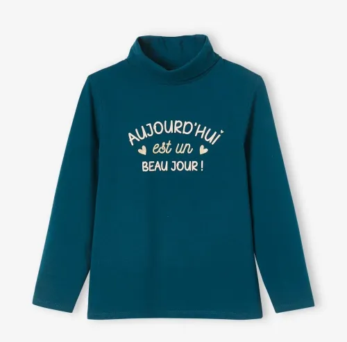 Vertbaudet Haut fille Manches Longues, Col Roulé, Oeko Tex, Bleu, Produit Original