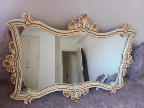 Miroir Baroque Mural "Style Louis XV" - Cadre Sculpté Doré et Blanc 1M/80 : مرآة فاخرة"لويس الخامس