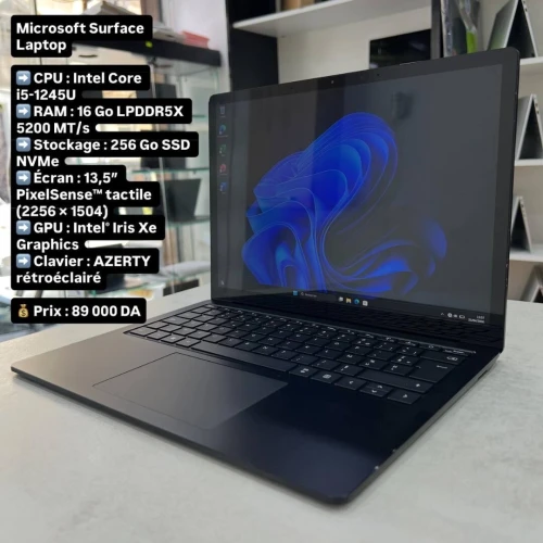 Microsoft Surface Laptop 13.5 pouce Tactile PixelSense i5 1245U 16Go LPDDR5X 5200MT/s 256Go SSD NVMe Intel Iris Xe Graphics