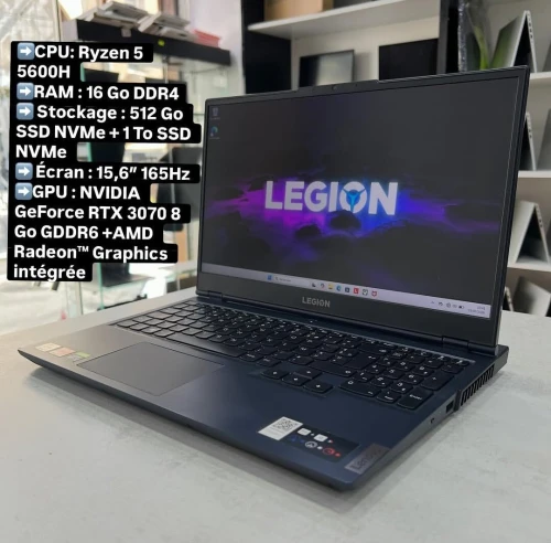 Lenovo Legion 15,6 165Hz AMD Ryzen 5 5600H 16 Go DDR4 512 Go SSD NVMe + 1 To SSD NVMe NVIDIA GeForce RTX 3070