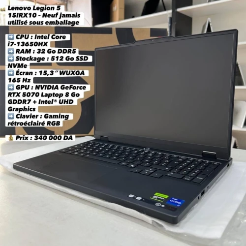 Lenovo Legion 5 15IRX10 Gaming 15.3 pouce 165Hz i7 13650HX 32Go DDR5 512Go SSD NVMe RTX 5070 Laptop GPU 8Go GDDR7