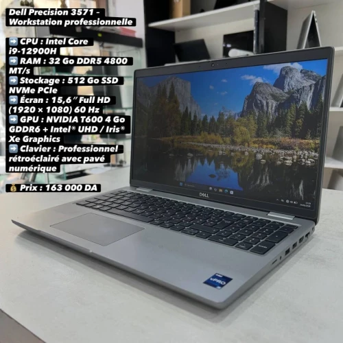 Dell Precision 3571 Workstation 15.6 pouce FHD 60Hz i9 12900H 32Go DDR5 4800MT/s 512Go SSD NVMe NVIDIA T600 4Go GDDR6