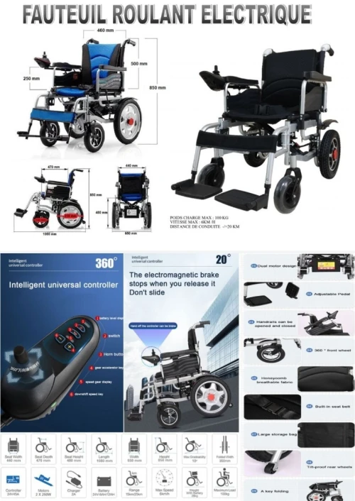 Fauteuil roulant électrique lit avec télécommande