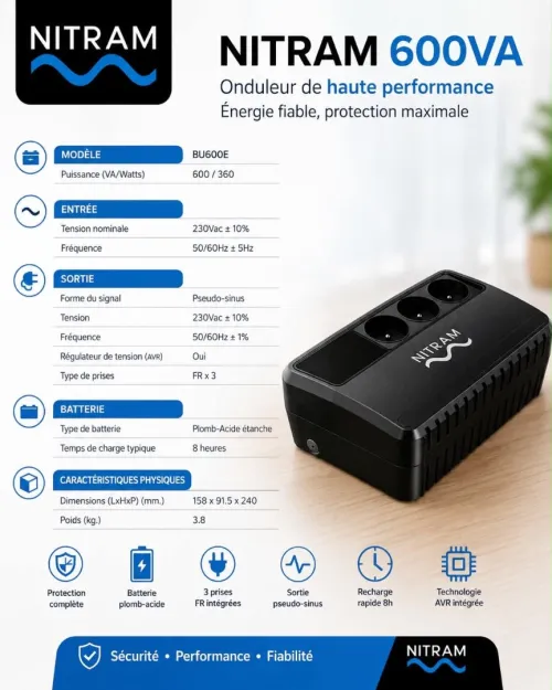Onduleur Nitram 600va 360 watts