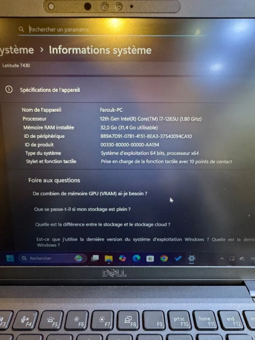 Dell Latitude 7430 /Core i7 12 Gen / 32 Go RAM / Écran tactile