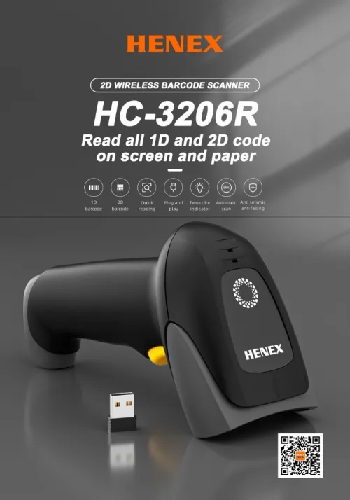 HENEX HC-3206R 2D LECTEUR CODE BARRE - SANS FIL USB - BLUETOOTH - NOIR