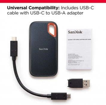 SANDISK EXTREME PORTABLE 2TO SSD - DISQUE DURE EXTERNE - TYPE-C USB 3.2 LECTURE JUSQU'À 1050 MO/S