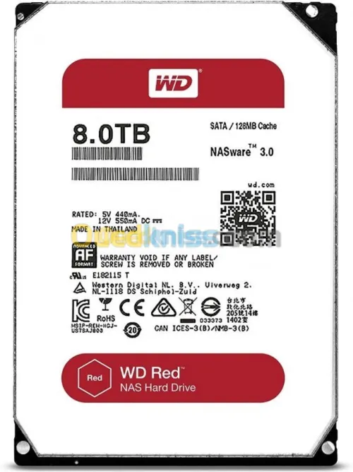 WD 8TB RED PLUS NAS - WD80EFAX - 3,5" - SATA 6 Go/S - 5400 TMP - 256 Mo - HDD -