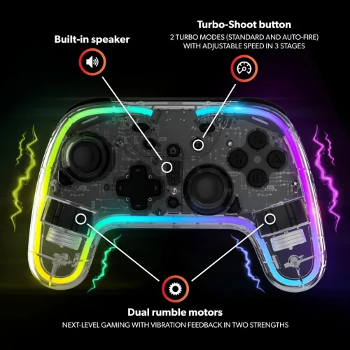 SNAKEBYTE GAMEPAD RGB S - MANETTE SANS FIL - PC - NINTENDO SWITCH OLED / LITE - RGB TURBO -VIBRATION
