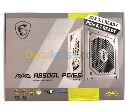 ALIMENTATION MSI MAG A850GL 850W - SUPPORT GPU PCIE 5 - 80 PLUS GOLD - MODULAIRE ATX 3.0 - FDB 120MM