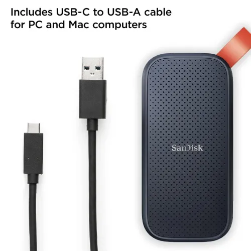 SANDISK PORTABLE 2TO SSD - DISQUE DURE EXTERNE - TYPE-C USB 3.2 - LECTURE JUSQU'À 800 MO/S