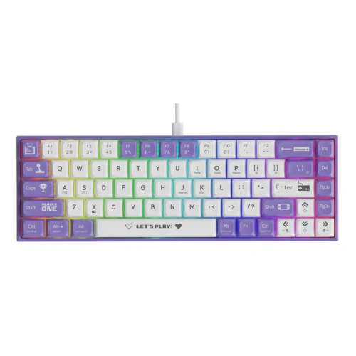 AJAZZ AK-680 - CLAVIER MÉCANIQUE - GAMING FILARE USB - RED SWITCH - RGB - COMPACT 60% - WHITE-PURPLE