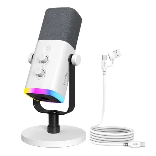 FIFINE AM8 DYNAMIC - MICROPHONE USB / XLR - STREAMING / PODCAST / GAMING - WINDOWS / MAC / PS4 / PS5 - RGB - WHITE