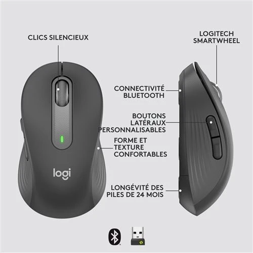 Logitech Signature M650L - Souris Sans Fil & Bluetooth - Graphite
