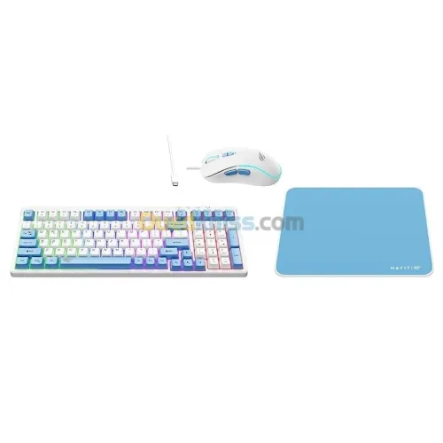 HAVIT GAMENOTE KB897CM - CLAVIER MÉCANIQUE + SOURIS + TAPIS - RÉTROÉCLAIRAGE - RED SWITCH - WHITE