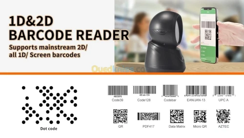 HENEX HC-6052 LECTURE CODE A BARRE - 1D 2D 3D QR - 480 PIXELS - LED BLEU ET ROUGE - NOIR
