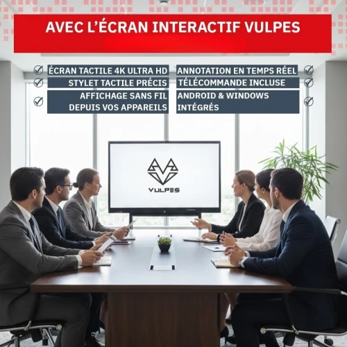 ECRAN INTERACTIF VULPES 75" - 4K ULTRA HD TACTILE - 8GO - 256GO SSD + SUPPORT - SANS OPS - WIN11 - BLACK
