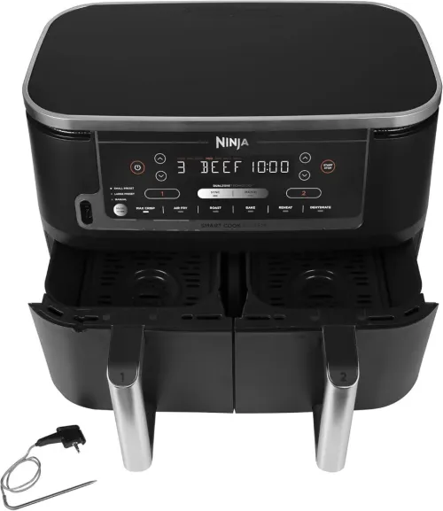 Air Fryer Ninja double compartiment XL, 6-en-1, 9,5 L avec thermosonde, Noir, AF451EU