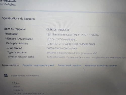 -vendu- HP LAPTOP 15s  i5 12eme 16G/512