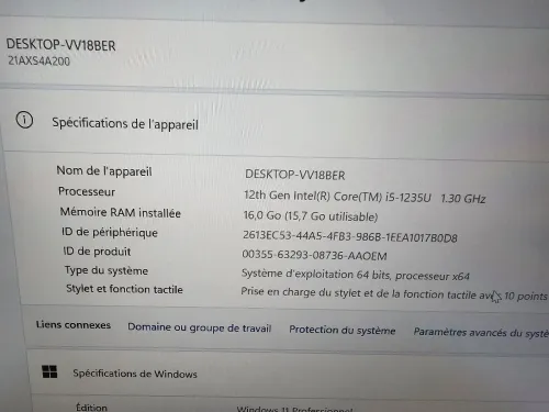 -VENDU- Thinkpad x13 Yoga Gen 3 i5 12eme 16G/256  (10 Cores, 12 Threads 12 MB Cache) TACTILE