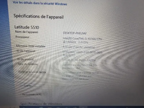 -VENDU- DELL LATITUDE 5510 i5 10eme
