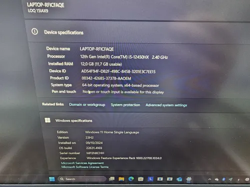 -VENDU- LENOVO LOQ Gen 9 i5-12450HX 16G/512 SSD