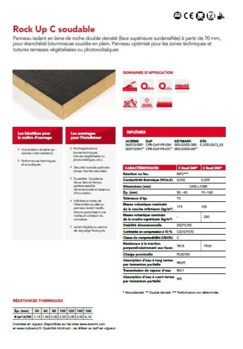  panneau isolant EN LAINE DE ROCHE  ROCK UP B SOUDABLE (ROCKWOOL) avec avis technique CNERIB