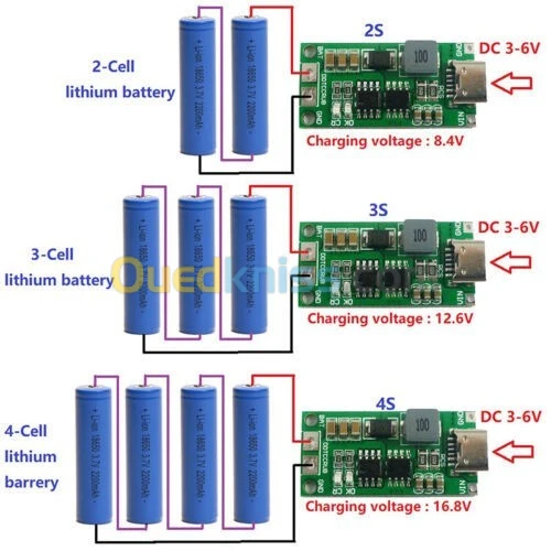 Multi-Cell 2S 3S 4S Type-C à 8.4V 12.6V 16.8V LiPo Polymer Li-Ion ARDUINO