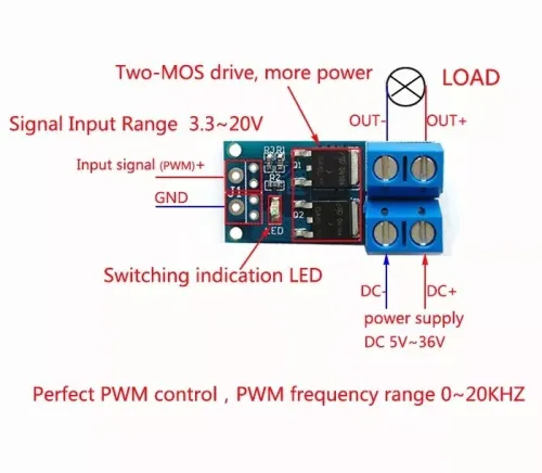 Arduino - Module Double MOSFET 15A 400W DC 5V-36V ( FET ) / Module MOSFET 5A IRF520